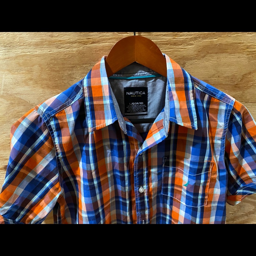 Nautica boy short sleeves plaid shirt L 14/16 - Picture 3 of 5